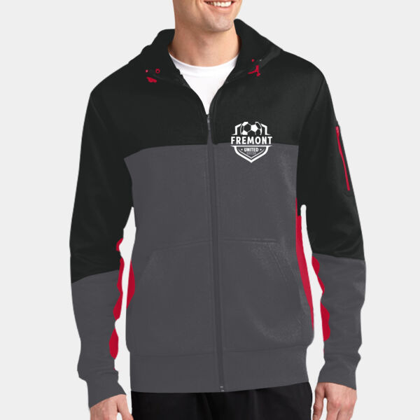 Embroidered Sport-Tek® Tech Fleece Colorblock Full-Zip Hooded Jacket Thumbnail